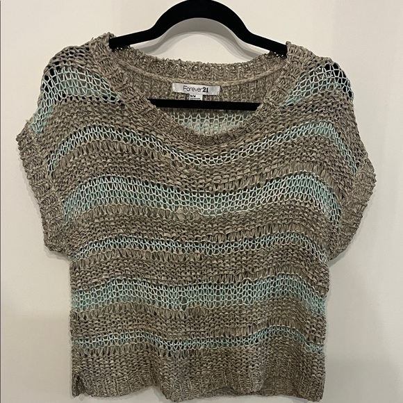 Forever 21 Sweaters - Forever 21 Open-Knit Sweater in Tan/Gray and Blue